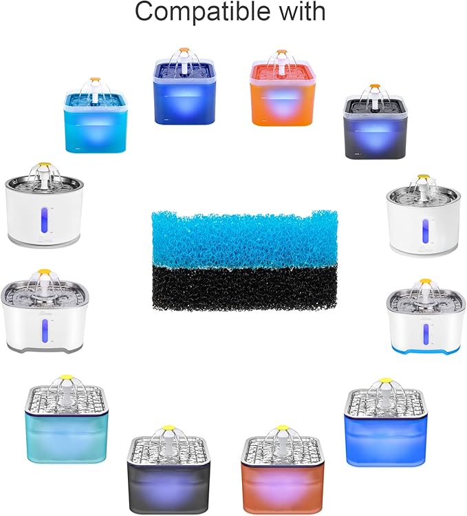 Wonder Creature Cat Fountain Filter Replacement, Upgraded Sponger Foam Filter for Round and Cubic Stainless Steel Top Cat Fountain, for Crystal and 2L/67oz Cat Fountain (Pack of 8)