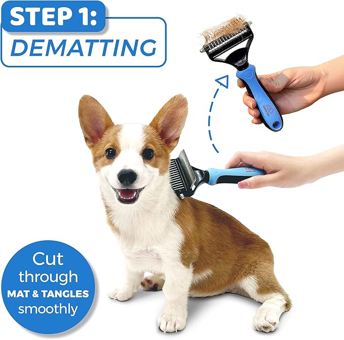 Dog Brush and Cat Brush-with Deshedding Brush, Dog Dematting Tools, Undercoat for Dogs, Deshedding Tool, Reduce Shedding Up To 95%, for Short to Long Hair, and Large Breeds by Ozark Pet (Blue L)