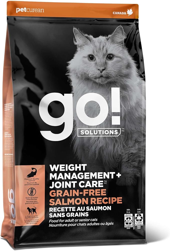 Go! Solutions Weight Management + Joint Care Salmon Grain-Free Dry Cat Food, Premium Kibble for Healthy Dieting in Adults & Seniors, with Natural Sources of Chondroitin for Good Mobility,3 lb Bag