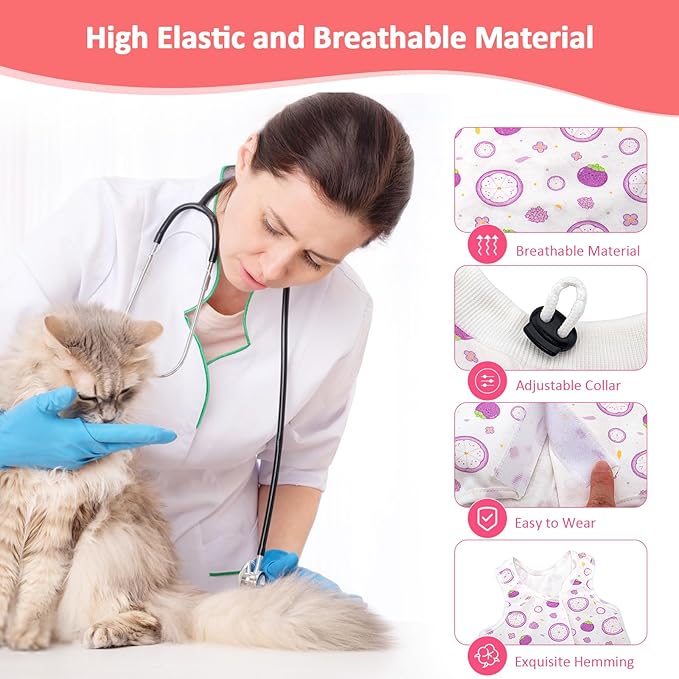 Coppthinktu 2 PCS Cat Recovery Suit Female Cat Onesie for Cats After Surgery Spay Abdominal Wounds, Kitten Recovery Suit Female Breathable E-Collar Alternative Kitten Onesie Anti Licking Large