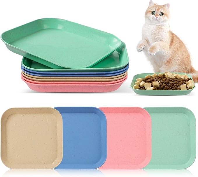 8 Pieces Whisker Fatigue Cat Bowls, 6 Inch Shallow Cat Food Dish Wide Pet Feeding Bowls, Wheat Straw Pet Plate for Kittens and Short Legged Cats