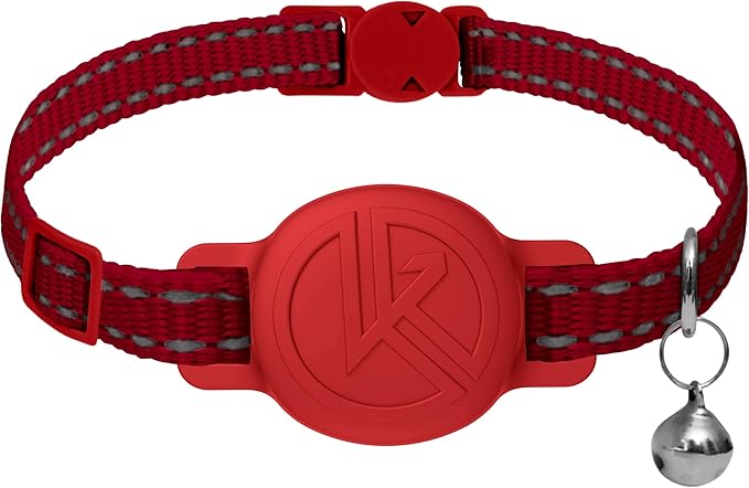 Tile Sticker Holder Cat Tracking Collar (2024) - Breakaway, Reflective Kitten Collar with Bell and Holding Case for Tile by Life360 (Red)