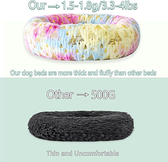 31 Inch Christmas Tree Calming Dog Bed for Medium Dogs, Round Anti-Anxiety Warm Bed, Soft Cozy Anti-Slip Donut Washable Pet Bed, Fits up to 50 lbs Pets