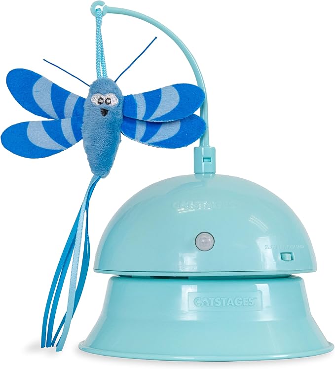 Catstages 2-in-1 Flutter Dome Electronic Cat Toy – Plush Motion Toy for Indoor Cats, Ball Track Add-On, Blue