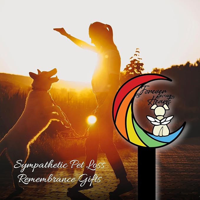 Rainbow Bridge Memorial Grave Marker – 12in Angel Pet Grave Tribute, Weatherproof Loss Gift with Colorful Moon Design, Garden Decoration for Rainbow Bridge Dog Lovers