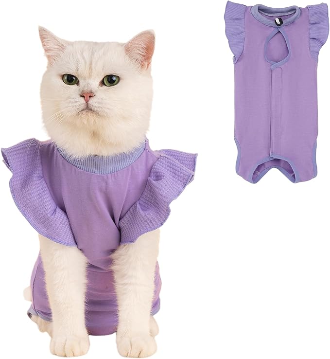 Avont Cat Recovery Suit - Post-Surgery Onesie for Cats, Alternative to Cone of Shame, Protective Spay Suit for Female Kitten, Ideal for Healing and Skin Conditions -Purple(L)