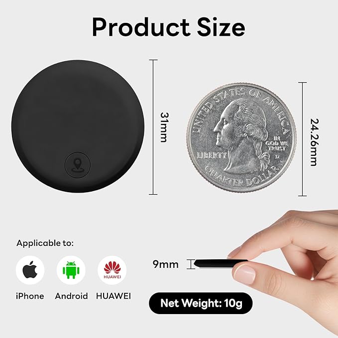 GPS Tracker for Vehicles, Elderly, Kids & Pets, Real-Time Mini Hidden Tracker Device, Compatible with iOS, Android & Huawei HarmonyOS, No Monthly Fee & No SIM Card Required (Black)