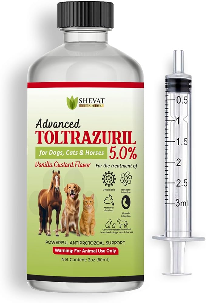 Advanced Toltrazuril 5.0% for Dogs, Cats & Horses – 60 mL / 2 oz Bottle – Vanilla Flavor – Oral Suspension – Easy-Dose Liquid – Includes 3 mL Dropper – Animal Use Only