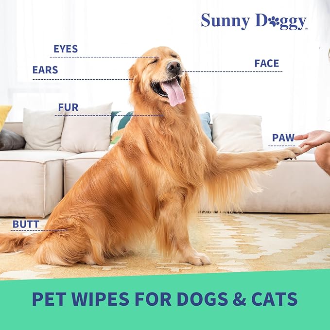 Pet Wipes 240 Count, Dog Wipes Cleaning Deodorizing Cat Wipes, 8 x 8 Inch Dog Grooming Wipes for Butt Paws Ear Eyes and Body, Pack of 3