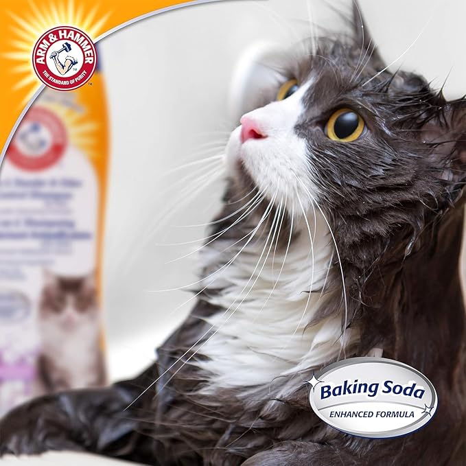 Arm & Hammer 2-in-1 Deodorizing & Dander Reducing Shampoo for Cats, Baking Soda Cat Shampoo for Dander, Odor Control and Coat Cleaning, Lavender Chamomile Scent, 20 Fl Oz - 2 Pack