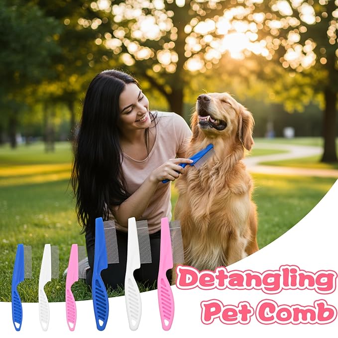 24 Pcs Flea Comb for Dogs and Cats Flea Remover Tool with Stainless Steel Metal Teeth for Detangling Grooming Kit, Pink, Blue and White, 2 Sizes