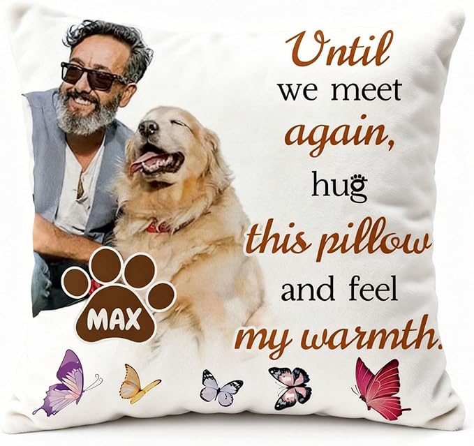 Dog Loss Sympathy Gift Pet Memorial Throw Pillow | Personalized Custom Pillow, a Warm & Comforting Gift for Remembering Beloved Dogs and Cats (B, 20＂×20＂)