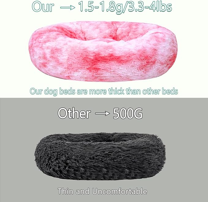 Calming Dog Bed for Medium Dogs Cats, Puppy 31'' Round Anti-Anxiety Warm Fluffy Plush Faux Fur Bed, Soft Anti-Slip Donut Washable, Cozy Medium Puppy Bed, Fits up to 50 lbs Pets