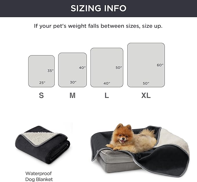 Bedsure Cat Blanket for Indoor Cats - Waterproof Calming Cat Blankets for Kitten, Sherpa Fleece Pet Blanket, Soft Plush Reversible Throw Furniture Protector, 35"x25", Black