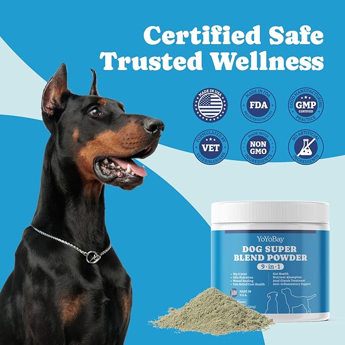 Supplements for Dogs, Dog Supplements Super Blend Powder 9 in 1, Vitamins for Dog, with Iceland Fish Powder, Support Gut Health, Hip and Joint, Multivitamin Support, 6.35oz, Fish Flavor