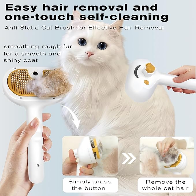 Pet Steam Brush for Dog & Cat – shower bath brush – Steam for Shedding & Grooming Water Brush for Long & Short Haired Pets Spritz Defur Comb 3-in-1 Spray Hair Removal Comb Includes