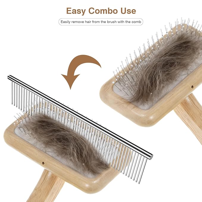 Pet Brush & Comb for Shedding and Grooming, Dog Brush for Long and Short Haired Dogs, Deshedding Tool Removes Undercoat Tangles & Loose Fur