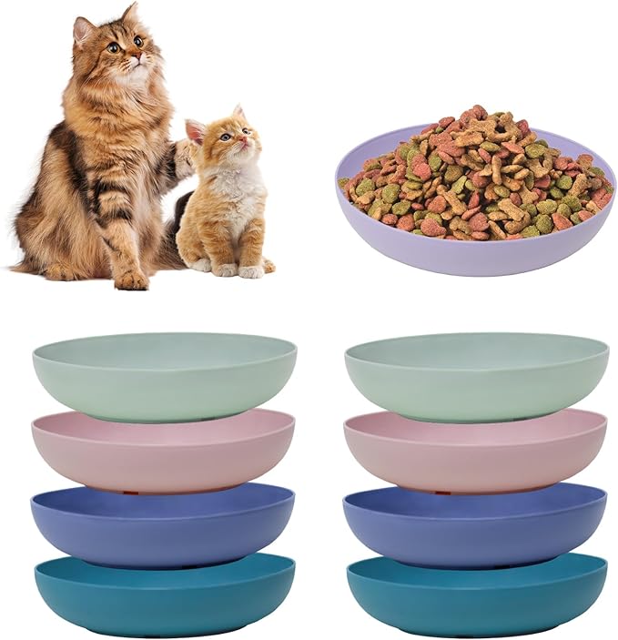 [8 Pack] Cat Dishes Whisker Friendly, Shallow Wide Cat Food and Water Bowl, Durable Wheat Straw Cat Bowls for Indoor Cats