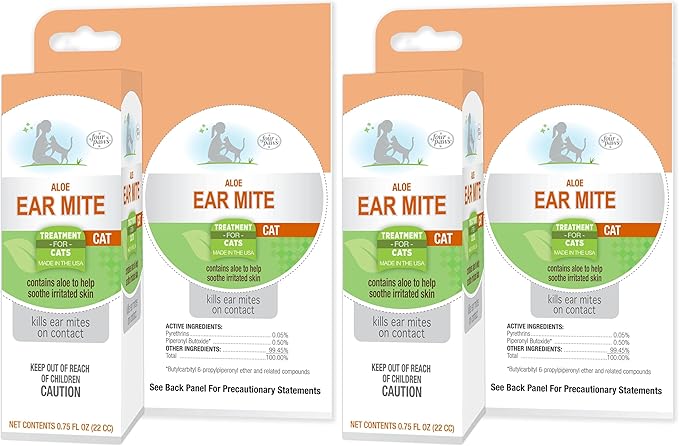 Four Paws Healthy Promise Aloe Ear Mite Treatment for Cats 0.75 Fl. Oz. (Pack of 2)