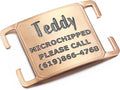 Deep Laser Custom Font Engraved Slide - No Noise Collar Tags, PVD Rose Gold Stainless Steel, 5 Lines of Personalized Text - Pet ID Name Tags for Dogs & Cats - Large