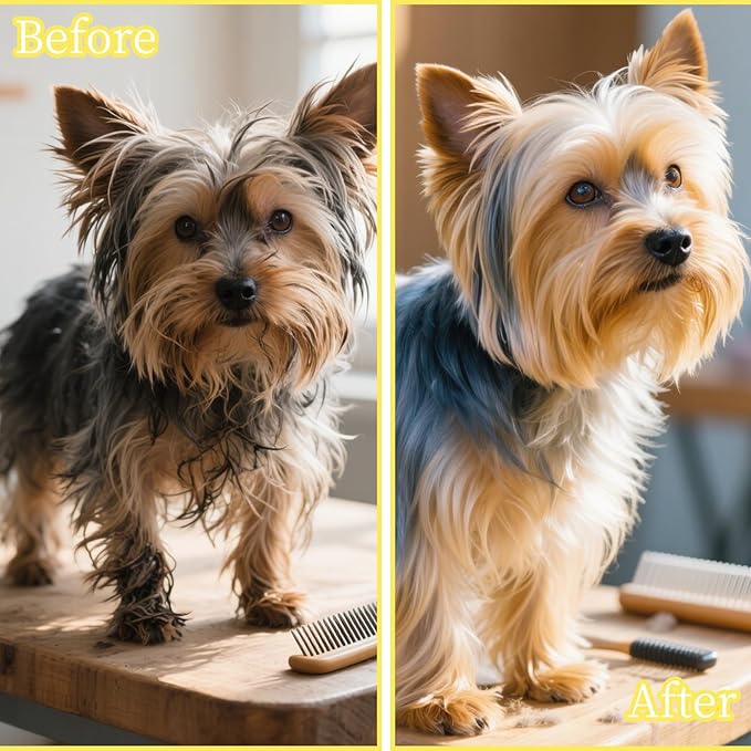Comma-Shaped Small Dog Brush, Fit for Yorkie, Shih Tzu, Maltese Maltipoo Pomeranian - Gentle Soft Bristles for Effortless Pet Hair Removal, Puppy Essentials (Yellow)