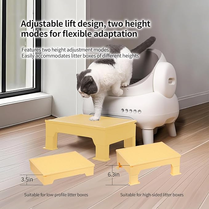 PAKEWAY Cat Ramp for Litter Box, Adjustable Elevated Cat Litter Box Step, for Automatic Litter Boxes & High - Entrance Litter Boxes - Ideal for Small & Elderly Cats