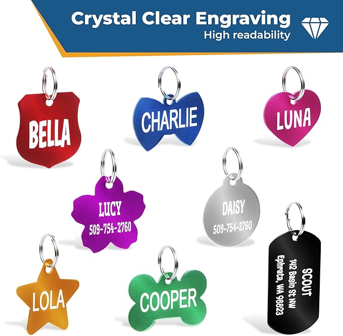 GoTags Dog Tags, Personalized Engraved Dog and Cat ID Tags for Pets, Custom Engraved on Both Sides, Various Shapes Including Bone, Round, Heart, Bow Tie, Star, and Badge (Bow Tie, Large - Pack of 1)