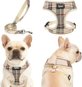 PUPTECK Soft Mesh Dog Harness Small Sized and Leash Set Pet Puppy Cat Comfort Padded Vest No Pull Harnesses, Beige Plaid, Openable Neck, New S