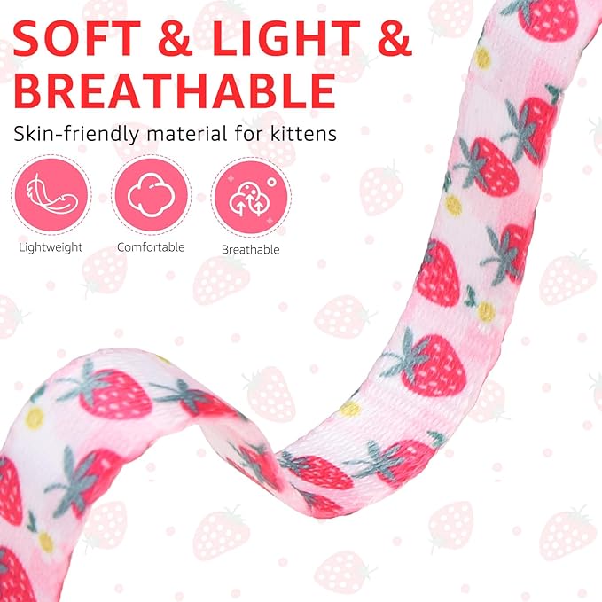 SCENEREAL Breakaway Cat Collar with Bell, 2 Pack Safety Adjustable Cat Collars with Pendant, Pink Personalised Puppy Kitten Collar with Bow for Spring Summer, Strawberry Tulip