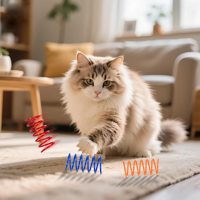 60 PCS 12 Colors Cat Spring Toys, Cat Spiral Springs for Indoor Cats, Kittens Toys Plastic Coil for Swatting, Biting, Hunting