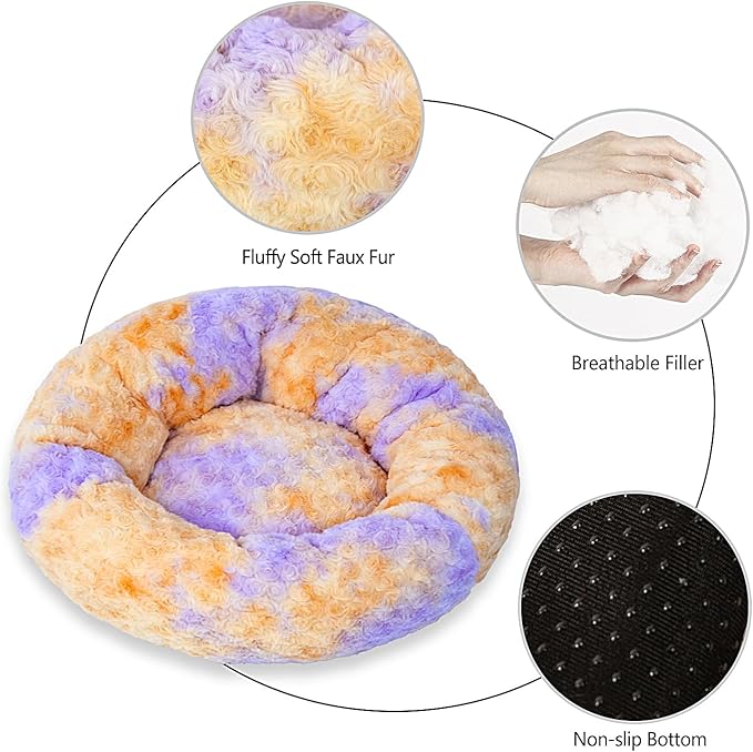 Calming Dog Bed for Big Dogs, 39'' Round Anti-Anxiety Warm Fluffy Plush Faux Fur Bed, Soft Anti-Slip Donut Washable Big Pet Bed, Cozy Big Dogs Bed, Fits up to 100 lbs Pets