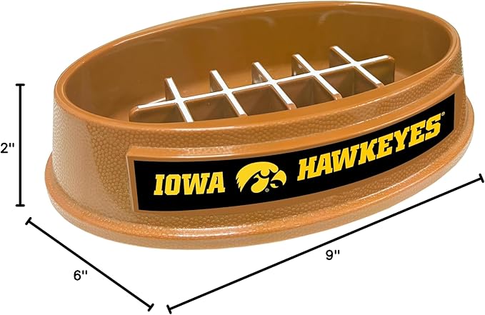 NCAA Super-Bowl - Iowa Hawkeyes Slow Feeder Dog Bowl. Football Design Slow Feeding Cat Bowl for Healthy Digestion. Non-Slip Pet Bowl for Large & Small Dogs & Cats