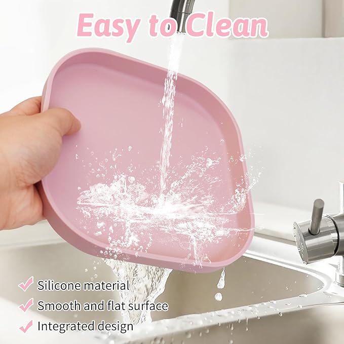 Fhiny 2PCS Silicone Cat Bowls Set 7.1 x 7.1 in Shallow Dog Dish Whisker Friendly Cat Food Plate for Dry & Wet Food Dishwasher Safe Non-Slip Pet Feeding Bowls for Kittens and Puppies (Pink)