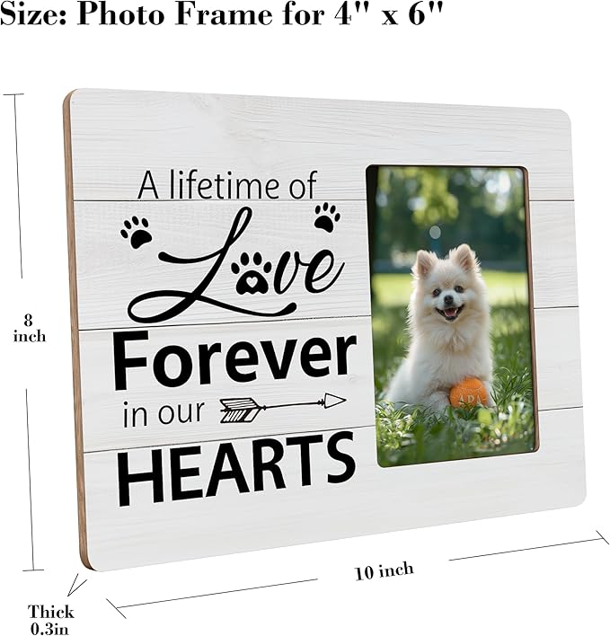 Pet Memorial Gifts Picture Frame, Dog Passing Away Sympathy Gift for Loss of Dogs, A Lifetime of Love Forever in Our Hearts Frames Fits 4x6 Photo