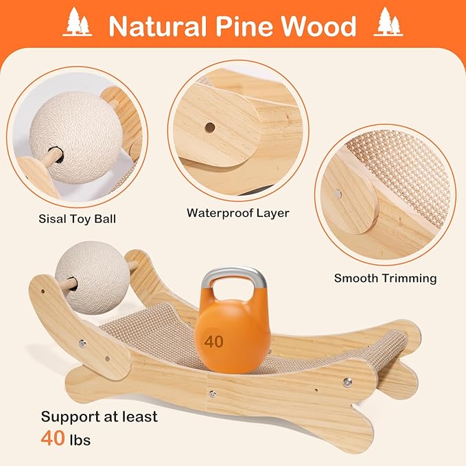 Cat Scratcher Bed Natural Sisal Cat Scratch Chair Hammock, 27.5 Inch Extra Large Scratching Post Lounger Pad with Large Sisal Toy Ball for Indoor Cats