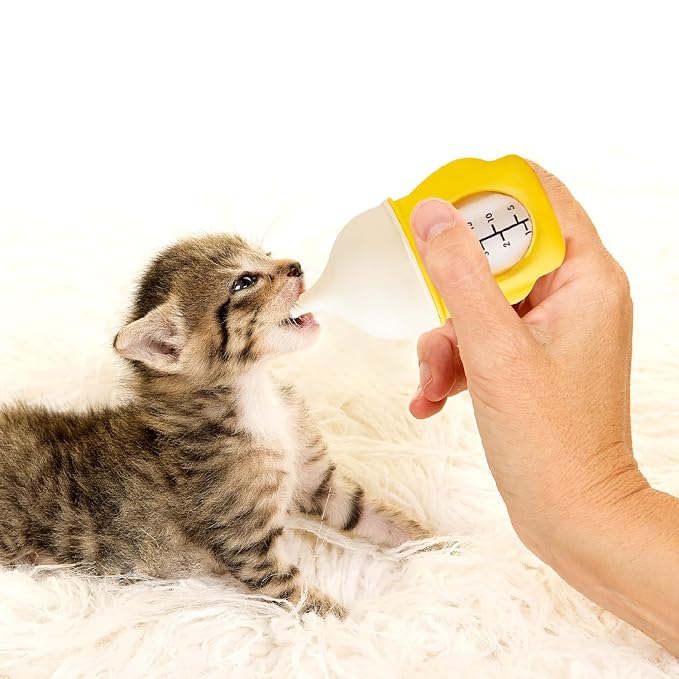 Ergonomic Pet Nursing Bottle,Puppy Bottles for Nursing Puppy Milk - 20ml Slow Flow Kitten Bottle Feeding kit for Newborn Kittens/Puppies/Small Animals, Easy-Clean Silicone Feeder (‌Yellow‌)
