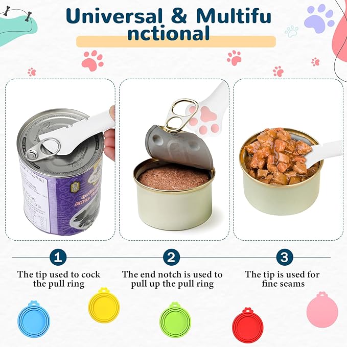 Uiifan Cat Food Lid Cat Food Can Covers Lids 8 Pcs Pet Can Supplies Set 5 Silicone Wet Kitten Foodstuff Tin Covers Lids 2 Silicone Dog Spoons 1 Paw Shape Multifunctional Opener for Pets(Multicolor)