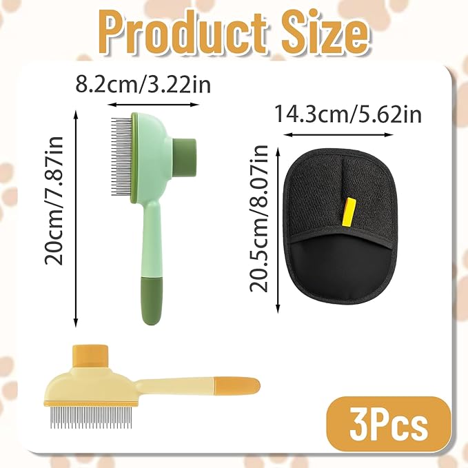 3-Piece Flea Comb Set for Cats, Flea Comb for Cats and Kittens, Cat Flea Comb with Stainless Steel Teeth, Flea Brush for Cat Grooming and Flea Removal, Gentle on Skin