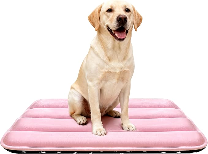Dog Crate Pad, Ultra Soft & Anti-Slip Kennel Mat, Secure Fit for Metal Crates & Dog Cages, Washable Cozy Bed for Small Medium Large Dogs (Pink, L(34"*20"*1.5"))