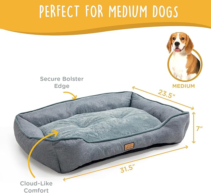 Dog Bed for Large Medium Dogs 31.5 Inch, Washable Plush Pet Sofa for Dogs & Cats, Soft Rectangle Cat Bed with Non-Slip Base