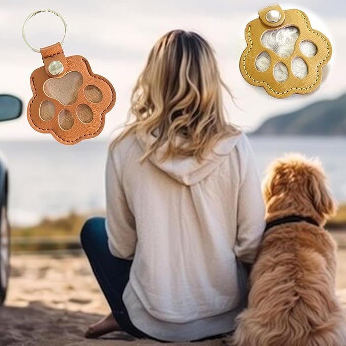 Pet Memorial Keychain Leather Cat Claw Keychain Pet Hair Keepsake Box Cherished Memories Gifts for Pet Lovers (Coffee)