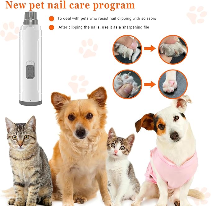 Dog Nail Grinders, Electric Rechargeable Pet Nail Trimmer Low Noise with LED Light 2-Speed Mode for Large Medium Small Dogs & Cats
