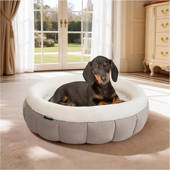 BALANCE Cat Beds for Indoor Cats, Washable Round Dog Bed, Donut Dog Bed with Anti-Slip Bottom for Small Dogs, 28 Inches, Goat
