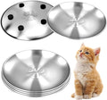 Stainless Steel Cat Dishes with Paw Pattern, Metal Cat Food Dishes, 6.7" Wide Whisker Friendly Cats Plates, Cute Plates with Non-Slip Pad for Indoor Cats 6 PCS