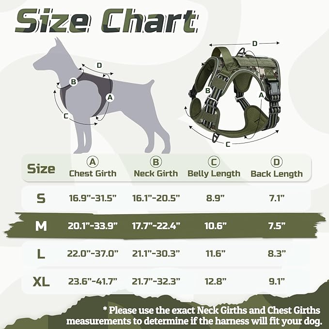 rabbitgoo Tactical Dog Harness Medium Sized Dog, No Pull Military Service Vest with Handle & Molle, Easy Control for Training Walking, Adjustable Reflective Straps, Green camo, M