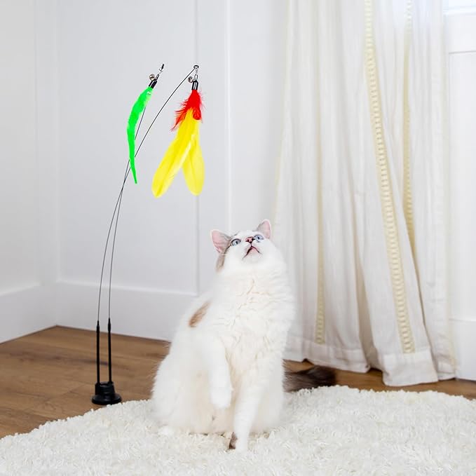 9pcs Interactive Cat Toys for Indoor Cats Suction Cup Cat Toys for Indoor Cats Bird Hunting Slefplay Simulation for Kitten Flying Bird Toy Feather Wand Attachments