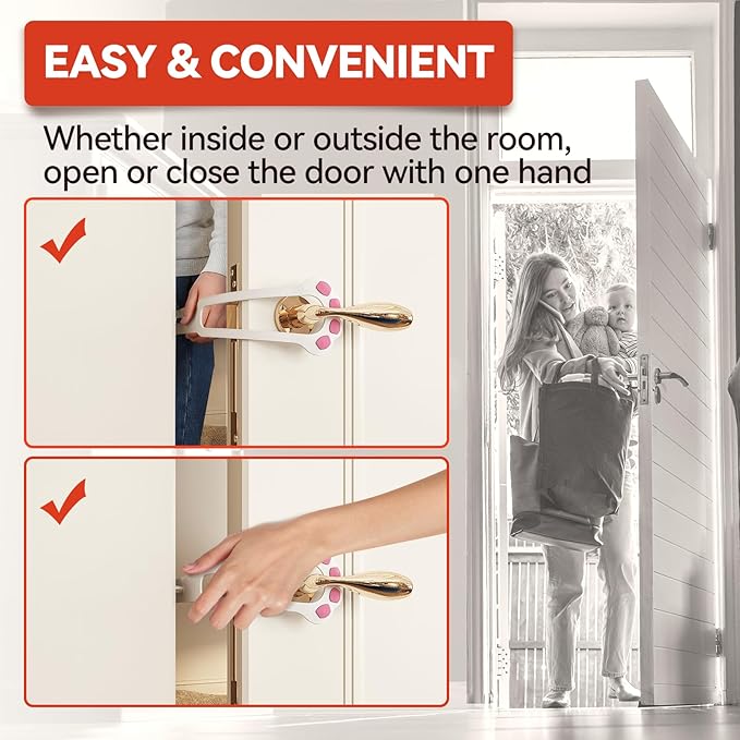 TGIOW Cat Door Latch, 1 Pcs Cat Door Stopper Pet Door Latch to Keep Dog Out of Litter Box and Food, Door Prop for Cat with 4 Adjustable Size Strap 2.2-5" Wide, No Measuring, Easy to Install, White