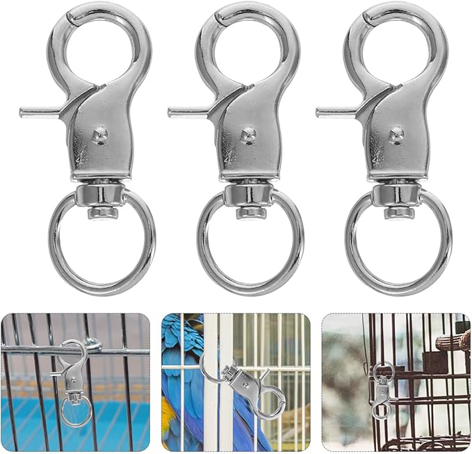 Ipetboom 5pcs Birdcage Lock Metal Snaps Door Chain Lock Heavy Duty Birds Cage Metal Clip Spring Hook Bird Cage Door Bird Accessories Stainless Steel Fly Rope Parrot to Rotate