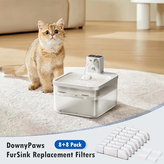 8 Packs Replacement Filters for DownyPaws Battery Operated Cat Water Fountain DPWFP6, 4 Months Set of Replacement Filters for DownyPaws 84oz/2.5L Fursink Wireless Pet Water Fountain