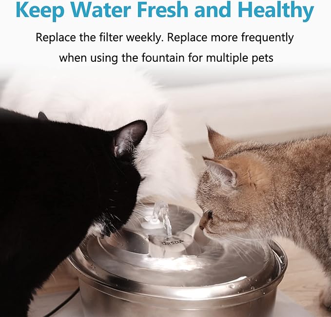 ORSDA Cat Water Fountain Filters, 6 Pack Replacement Carbon, Resin Filters ONLY for D60 100oz/3L Automatic Pet Fountain Cat Water Fountain Dog Dispenser